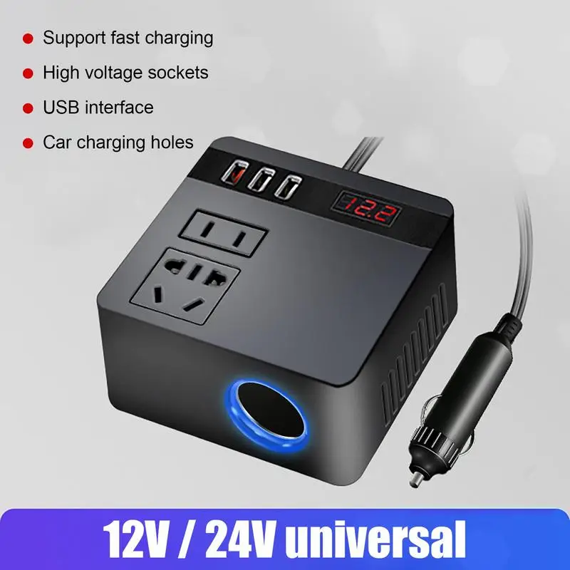12V 24V Inverter USB Ports Charger Quick Charging Electric Car Charger 150W Quick Charging For Travel Air Compressor