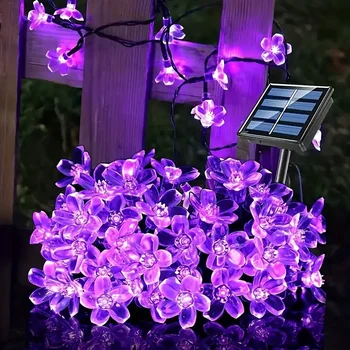 Solare VIOLA/BLU/CARM/COLORE Cherry Blossom Garden Flower Luci Ghirlande Luci della stringa Solare Esterna Impermeabile Christma Deco 1