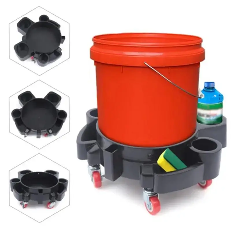 Car Wash Bucket Base Car Wash Cleaning Trolly With 5 Wheels Easy Push Washing Roller Heavy Duty Washing Tools For Detailing