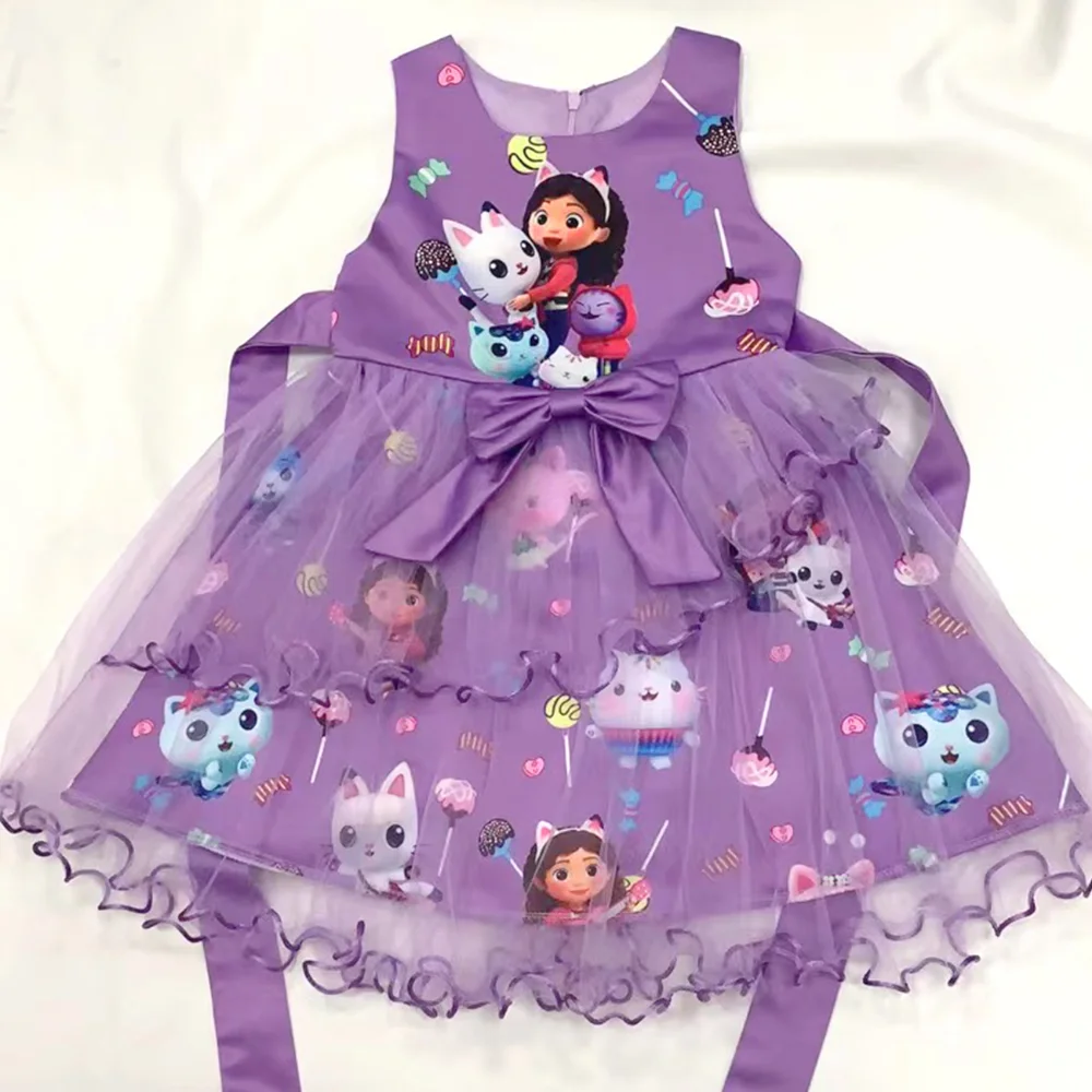 Girls dress princess costume kids clothes Gabbys Dollhouse Costume For Baby Girl Lace Dress Fashion Kid Up Bow Print Princess Frock Children Tunic Clothes