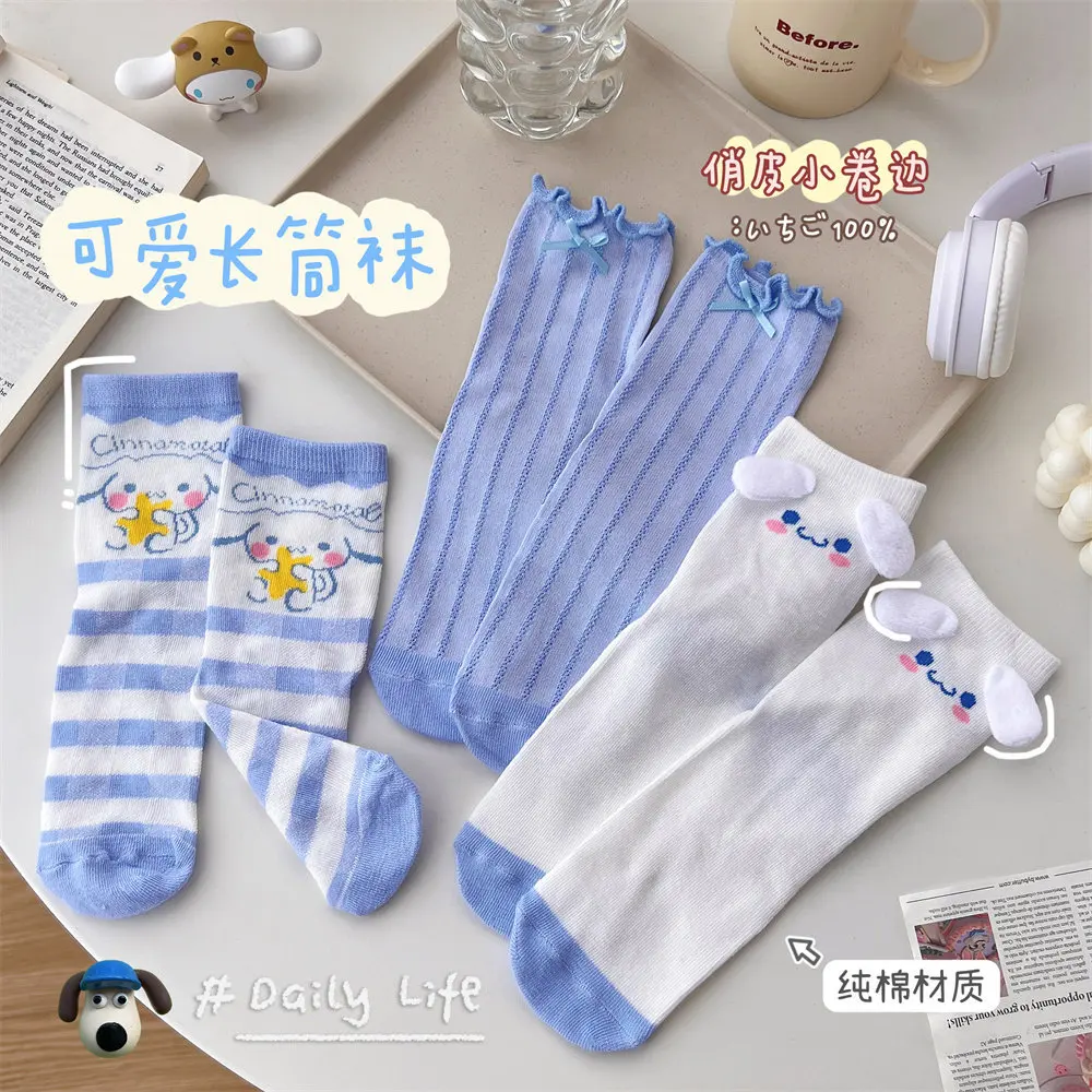 

Kawaii Anime Sanrio Student Cartoon Lolita Socks Cinnamoroll Cute Summer Thin Comfortable Mid-Tube Stockings Gift for Girls