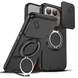 Enhanced Anti - Drop Heavy Duty Phone Case with Sliding Lens Cover and Rotating Stand for Xiaomi 15T (Black)