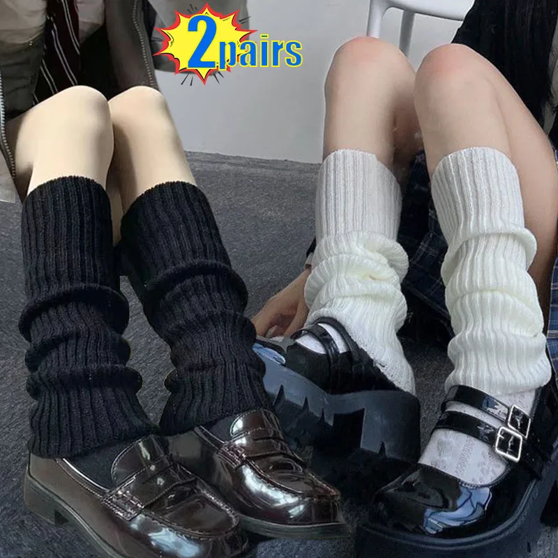 

1/2pairs Japanese Girl Foot Cover Autumn Winter Knitted Leg Warmer Long Socks White Y2K Punk Gothic Crochet Socks Boot Cuffs