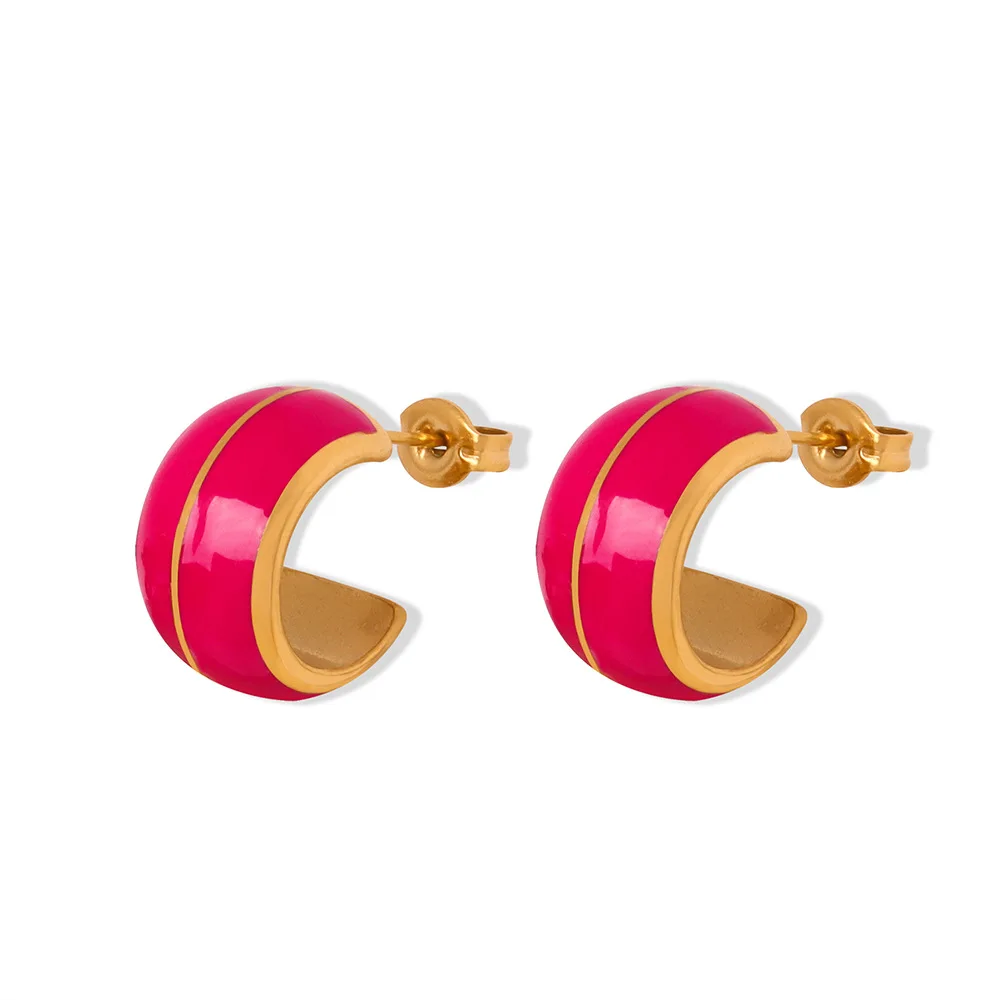 Black and Pink Hoop Earrings for Women Stainless Steel Gold