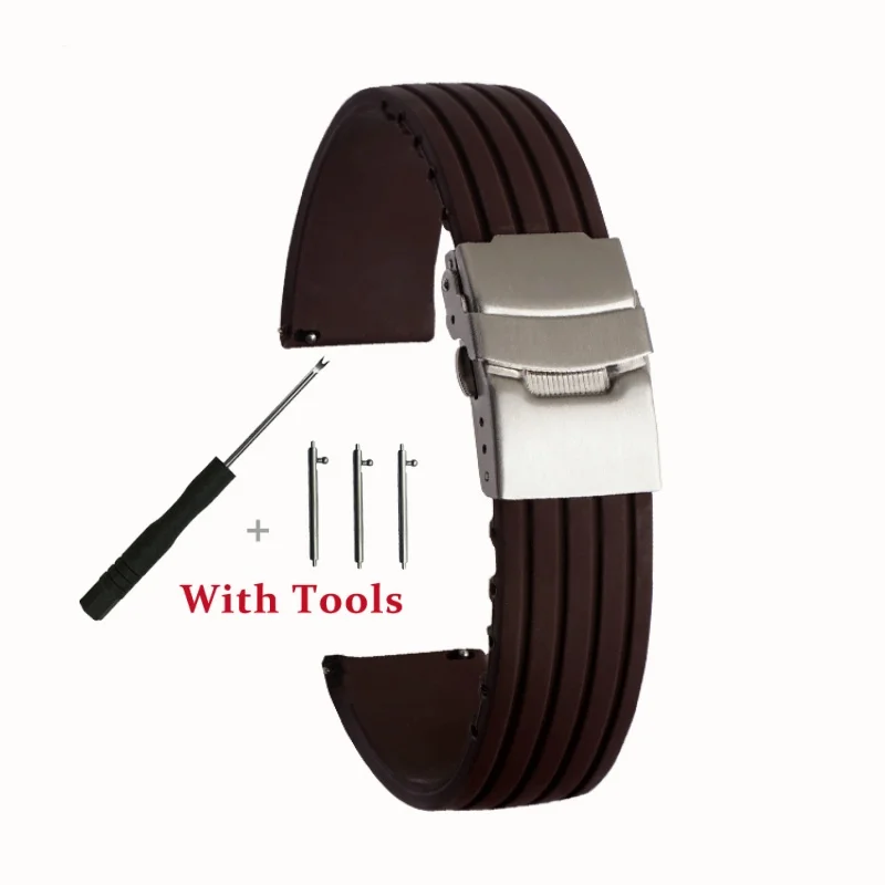 Quick Release Silicone Tire Tread Watch Strap with Stainless Steel Folding Buckle