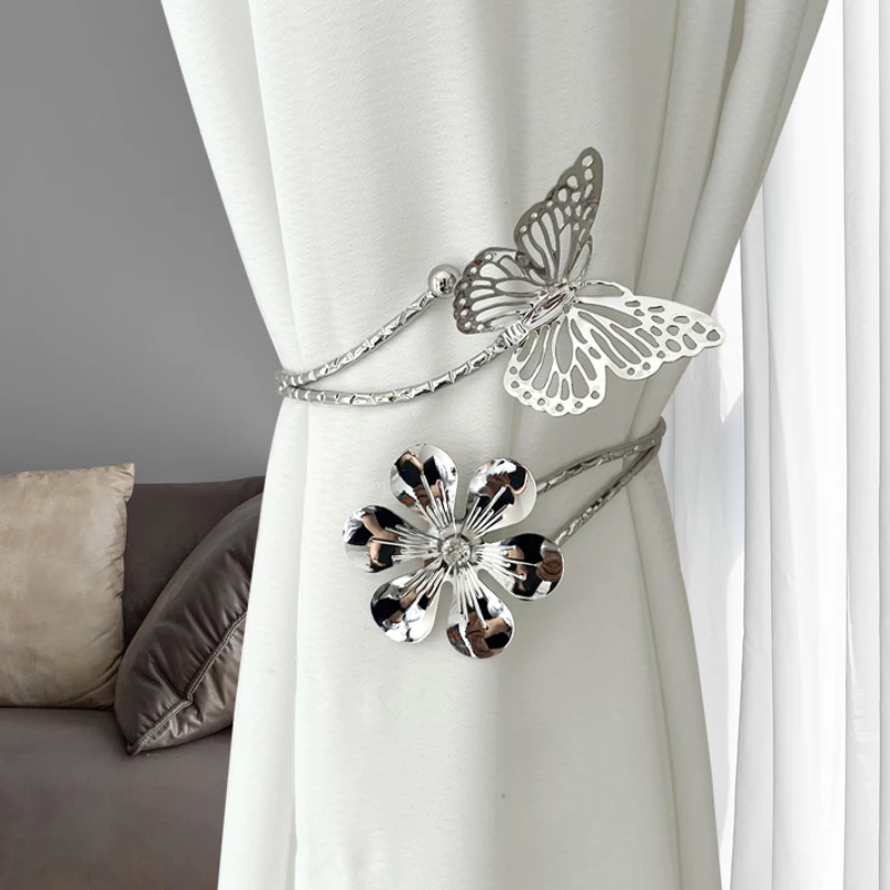 2pcs Flower And Elegant Butterfly Flower Design Curtain Strap For Bedroom And Living Room Decor Home Decor curtain accessories,curtain tiebacks