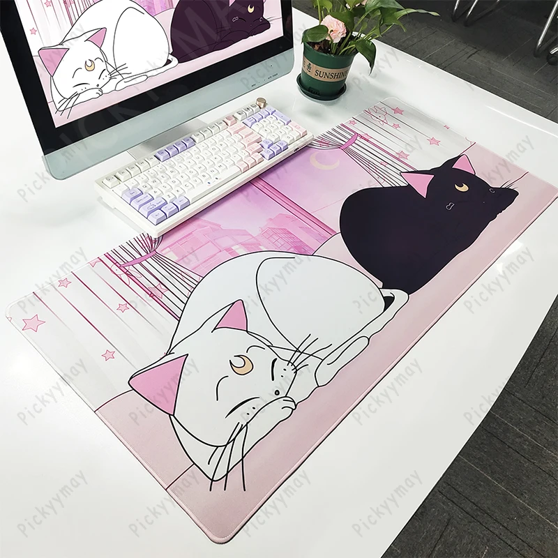 Tapete de Rato Grande Antiderrapante Gato Kawaii Mousepad Rosa Tapete Bonito Almofadas de Mesa Grandes Borracha Tapetes de Teclado para Laptop - Imagem 5