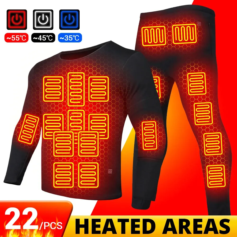 Heating Thermal Underwear Set Men Winter Warm Clothes Women Electric Heating Jacket Cotton Pants Cycling Jacket Autumn Pants Set