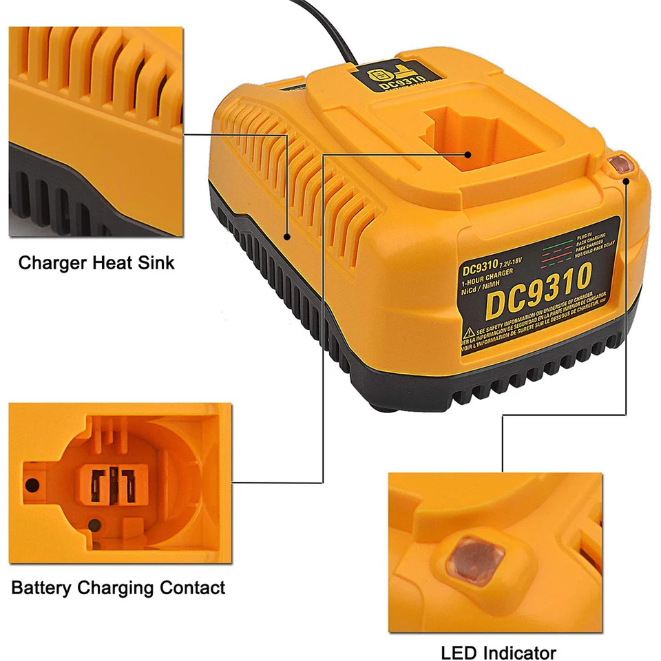 Chengsuwei Akku-Schnellladegerät/Akkuladegerät Für Dewalt DC9310 Ladegerät 7.2V-18V NI-CD NI-MH DW9057 DC9071 DC9091 DC9096 Batterie