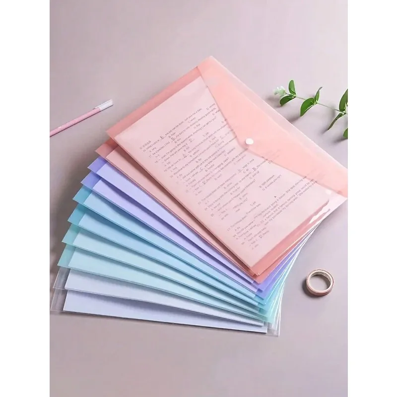 마카롱톤 A4 투명 플라스틱 파일백 방수 스냅 버튼 문서 파우치 모란디 시리즈 사무실 학습 데이터 보관 정리함