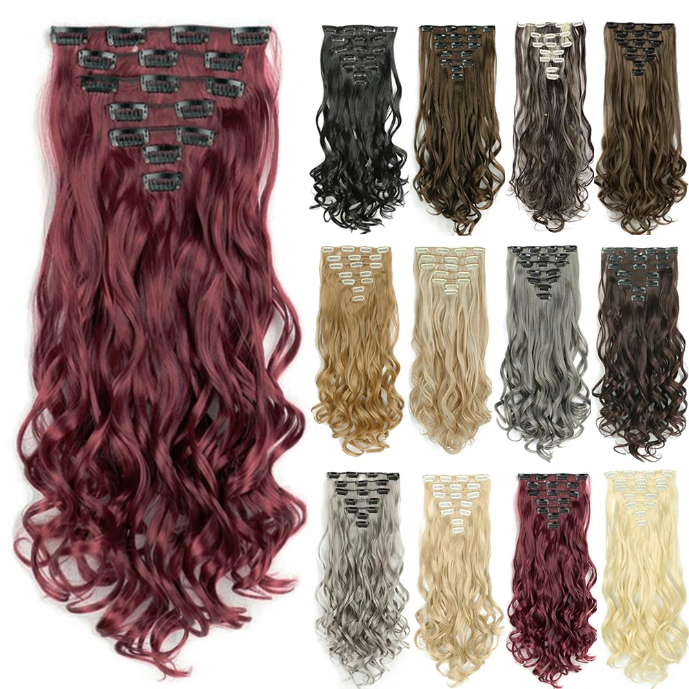 Hair Extensions Soowee Synthetic Hair Curly Brown Blonde Clip In Grey Hair Extensions Hairpiece Fake Piece for Women hair extensions