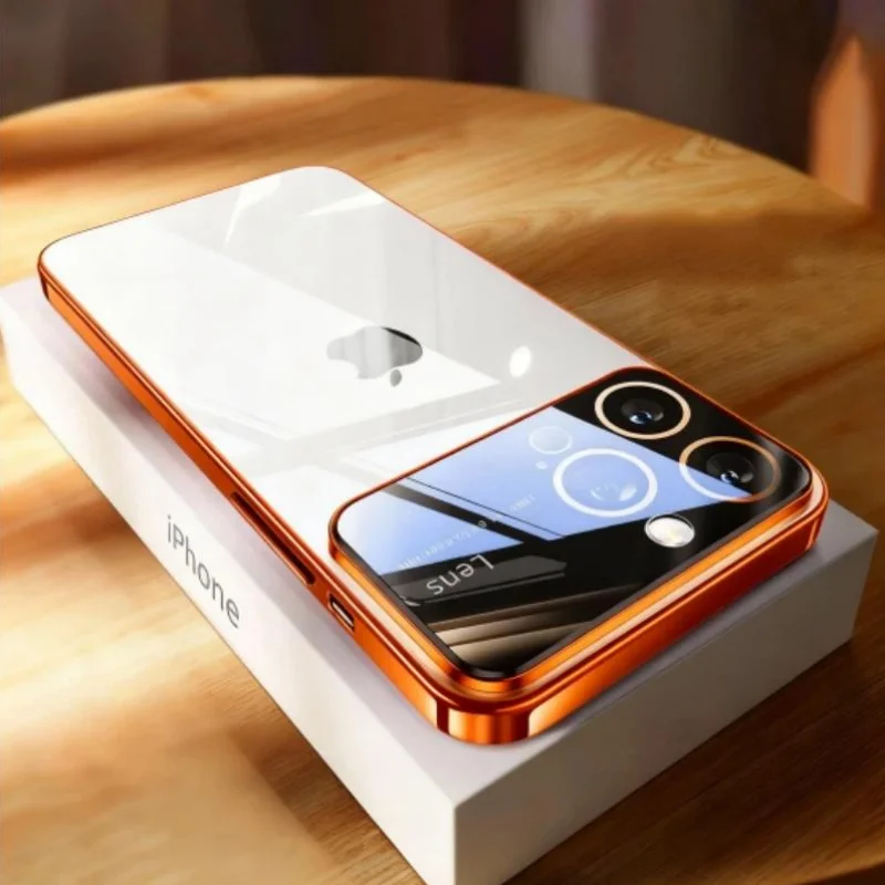 Luxury Tempered Glass Camera Protection Case with Plating Transparent Acrylic Design