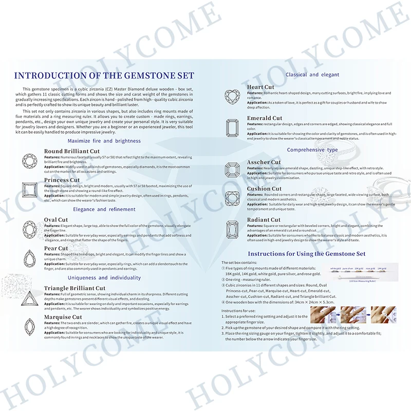Jewelry Tool Template CustomComparison Chart CZ 5A Selectable Diamond Carat Dealer Tools Kit Set Reference for Ring Measurement