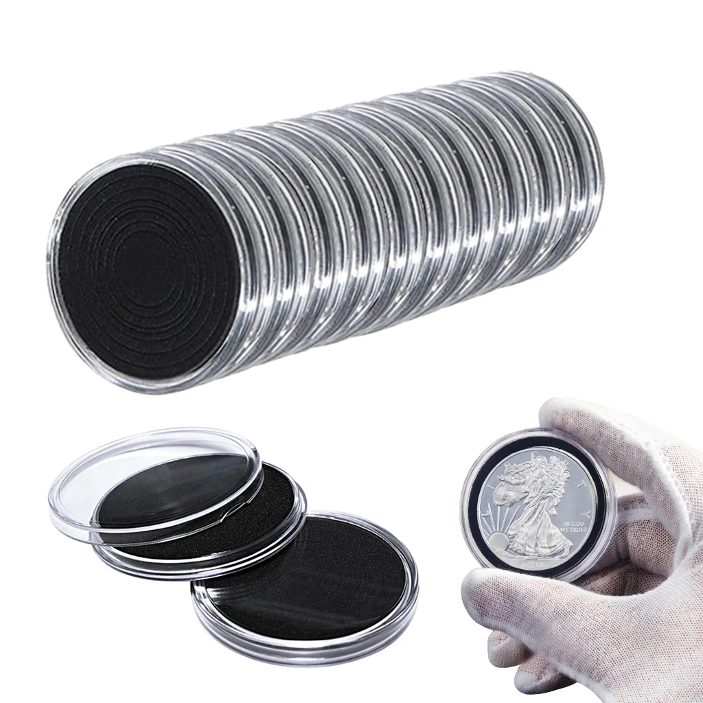 

10PCS Transparent Plastic Coin Capsule Case Storage Holder with Black Gasket for 17/20.5/25/27/30/35/40/46mm Dia. Coin Organizer