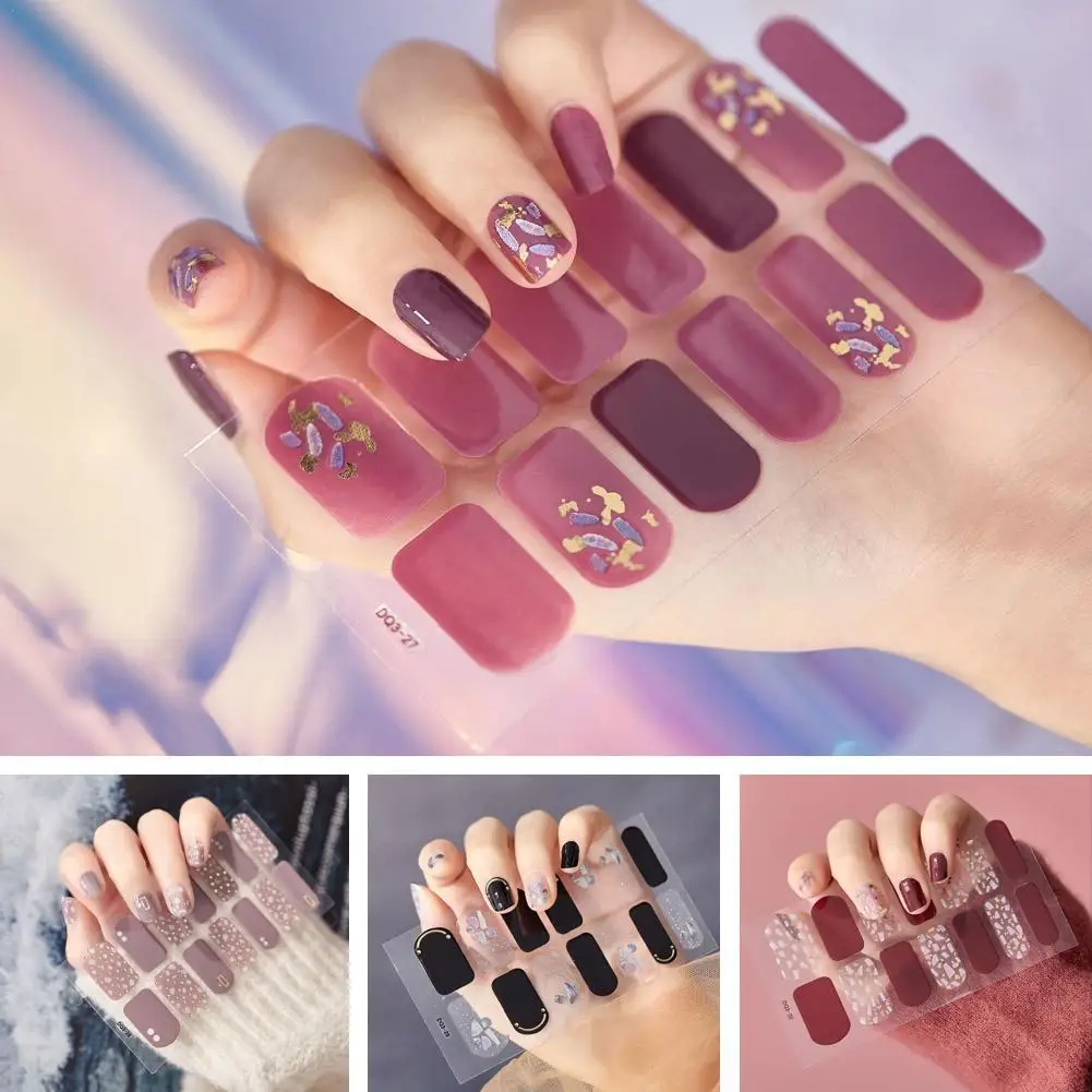 Semi Cured Gel Nails Art Stickers Fashion Solid Color Manicure Decal UV LED Lamp Need Gel Nail Decals Nail Sticker Decoration nail stickers,nail art decoration,nail decals
