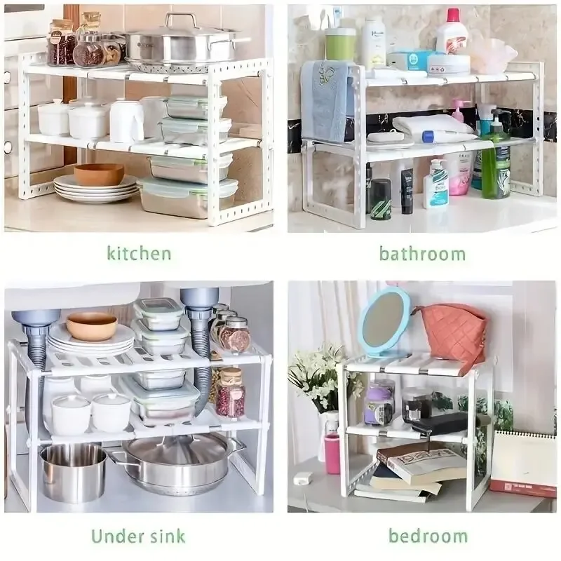 Stackable Cabinet Shelf Organizer, Space Saving Kitchen Counter Storage with Adjustable Pantry Shelves for No Assembly Required