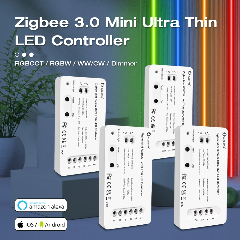 

Умный светодиодный контроллер Gledopto Zigbee 3,0, ультратонкий, RGBCCT/RGBW/WW/CW/diffuser DC5-24 В