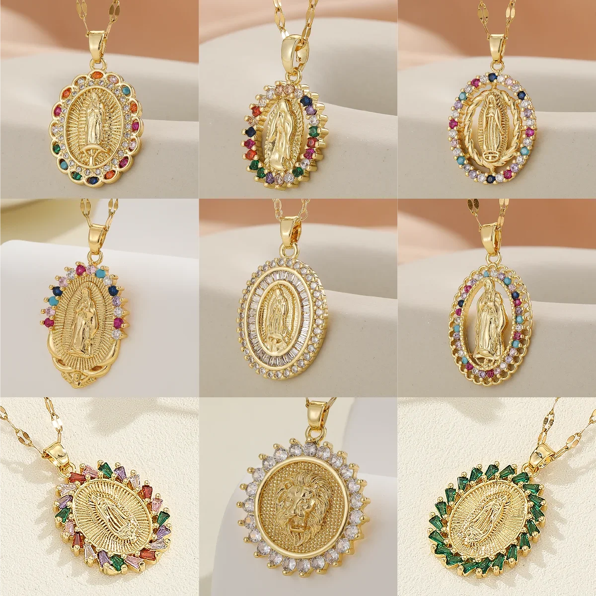 Luxuriöse Vergoldete Mehrfarbige CZ-Anhänger-Halskette, Eleganter Vintage-Charm-Schmuck Geschenk für Frauen