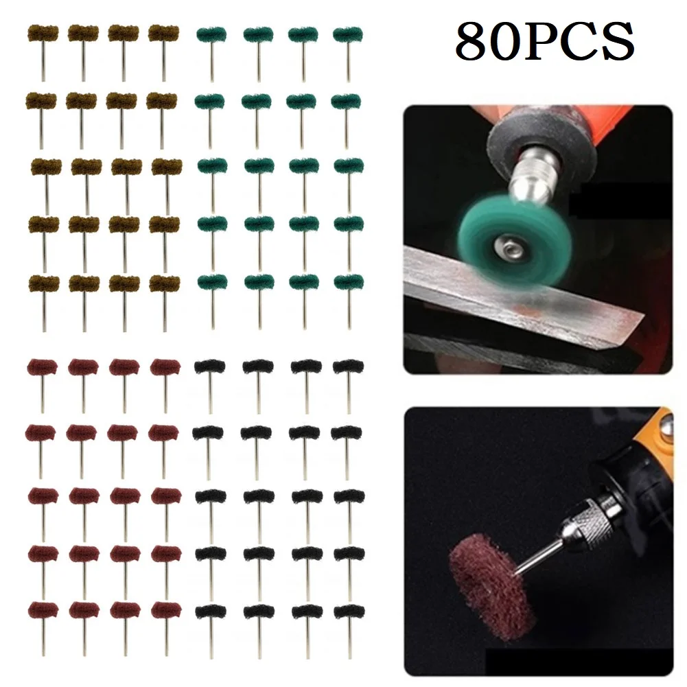 80PCS Mini Brush Scouring Pad Nylon Fiber Grinding Head 3mm Shank Polish Wheel Abrasivas Sanding Head Power Tool Accessories