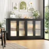 55.1" Large Sideboard Cabinet, Modern Sideboard Kitchen Cabinet with  Wood Coffee Bar Cabinet Buffet Table for Kitchen, Black 4