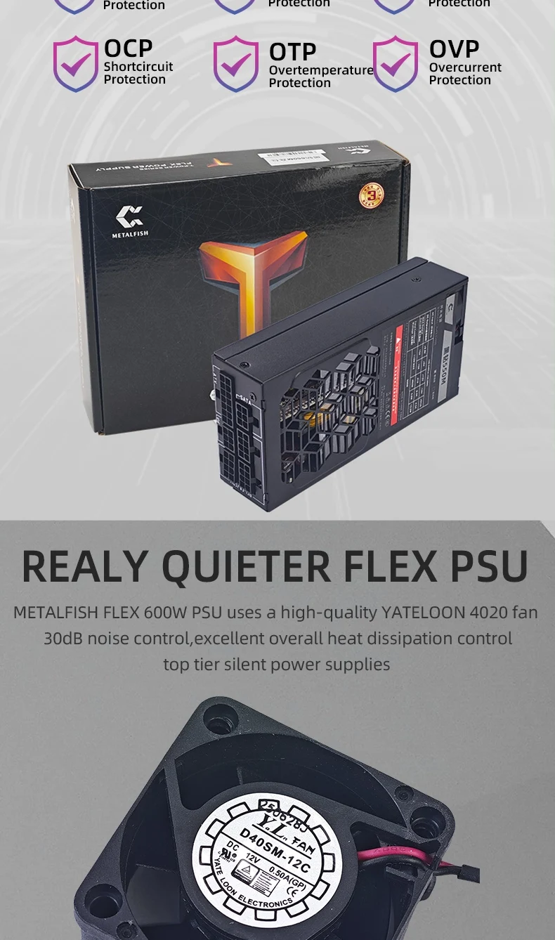Flex 500/600W 80PLUS GOLD Full Modular Power Supply Flex-ATX 1U PSU For ITX Mini