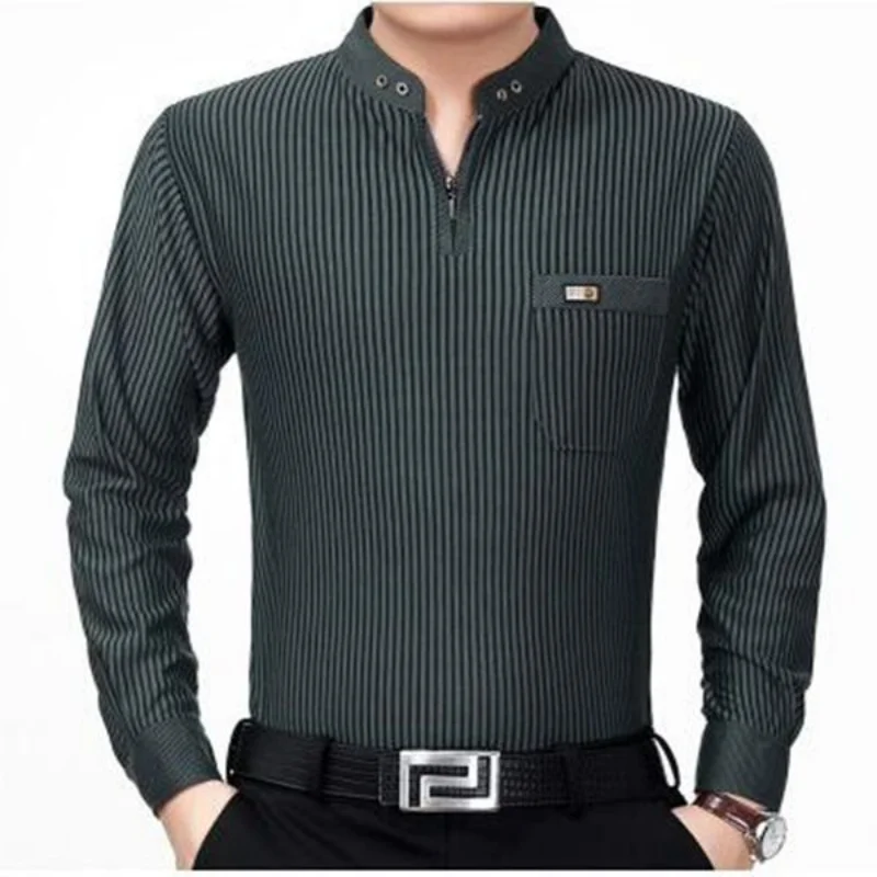 남성용 솔리드 지퍼 폴로 셔츠, 용수철 가을 기본 비즈니스 캐주얼 남성 의류, 루즈 긴팔 상의, 2023 신상 스트리트웨어