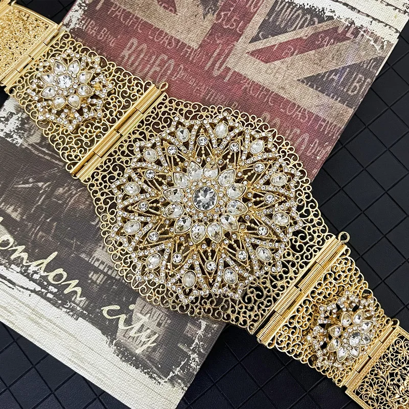 

Arabian classic fashion women's metallic crystal belt jewelry chain Luxury wedding waist chain design large size