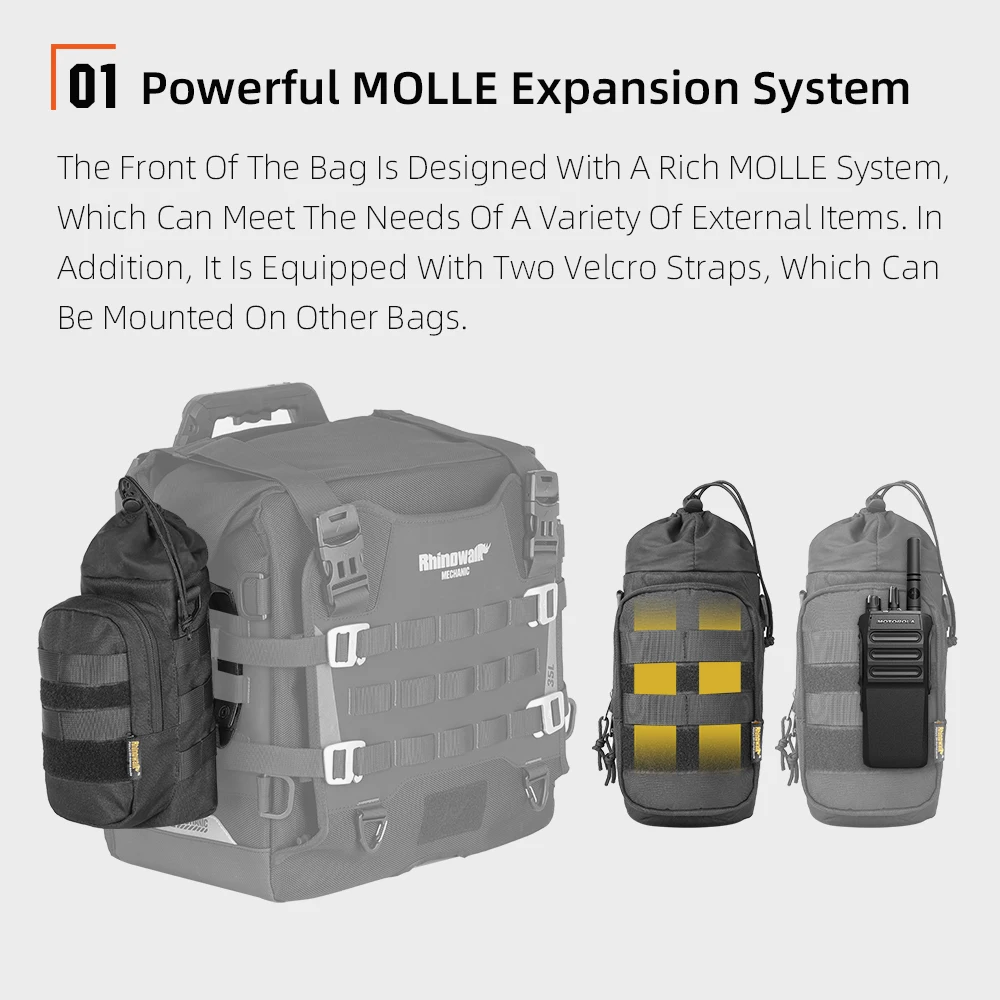 Rhinowalk 오토바이 병 홀더 퀵 릴리스 1.5L 절연 다목적 팩 MOLLE 시스템이있는 오토바이 테일 페인트 백