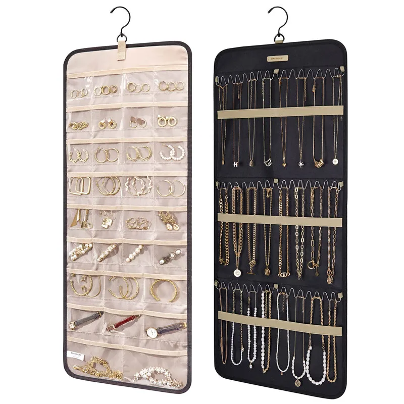 

Double Sided Hanging Jewelry Organizer Holder 32 Pockets 28 Pcs for Bracelet Earring Ring Necklace Accessories Storage