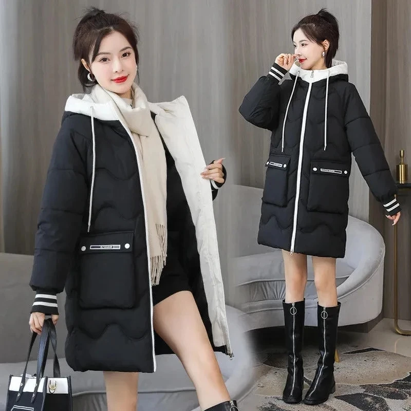 Down Cotton Jacket Women's Parkas 2023 New Winter Hooden Cotton Padded Coat Korean Loose Warm thicken Coat windproof  Outwear