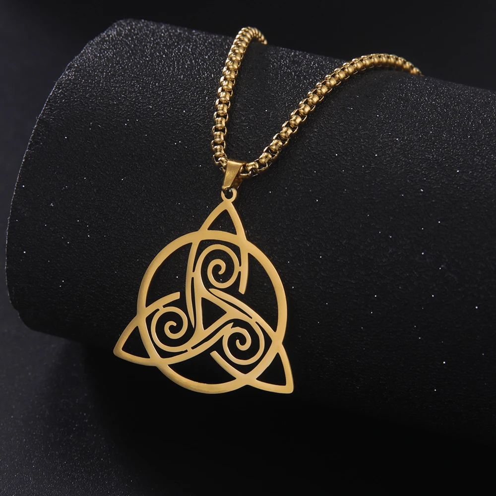 Dawapara Triquetra Triple Mond Göttin Halskette Wiccan Pentagramm Anhänger Edelstahl Religiöse Amulett Schmuck für Frauen Hexen-Schmuck Triquetra-Halskette Amulette für spirituellen Schutz – Detail 26