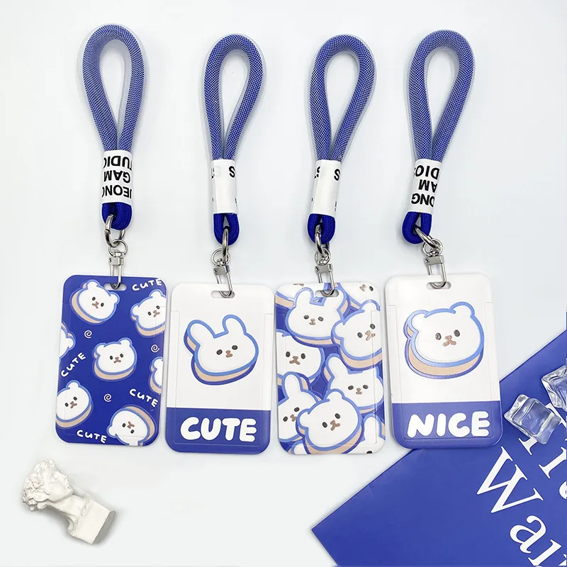 

Cartoon Animal Card Holder with Lanyard Hand Rope Cute Student Id Bank Card Protector Women Men Business Bus Card Cover Abs Gift