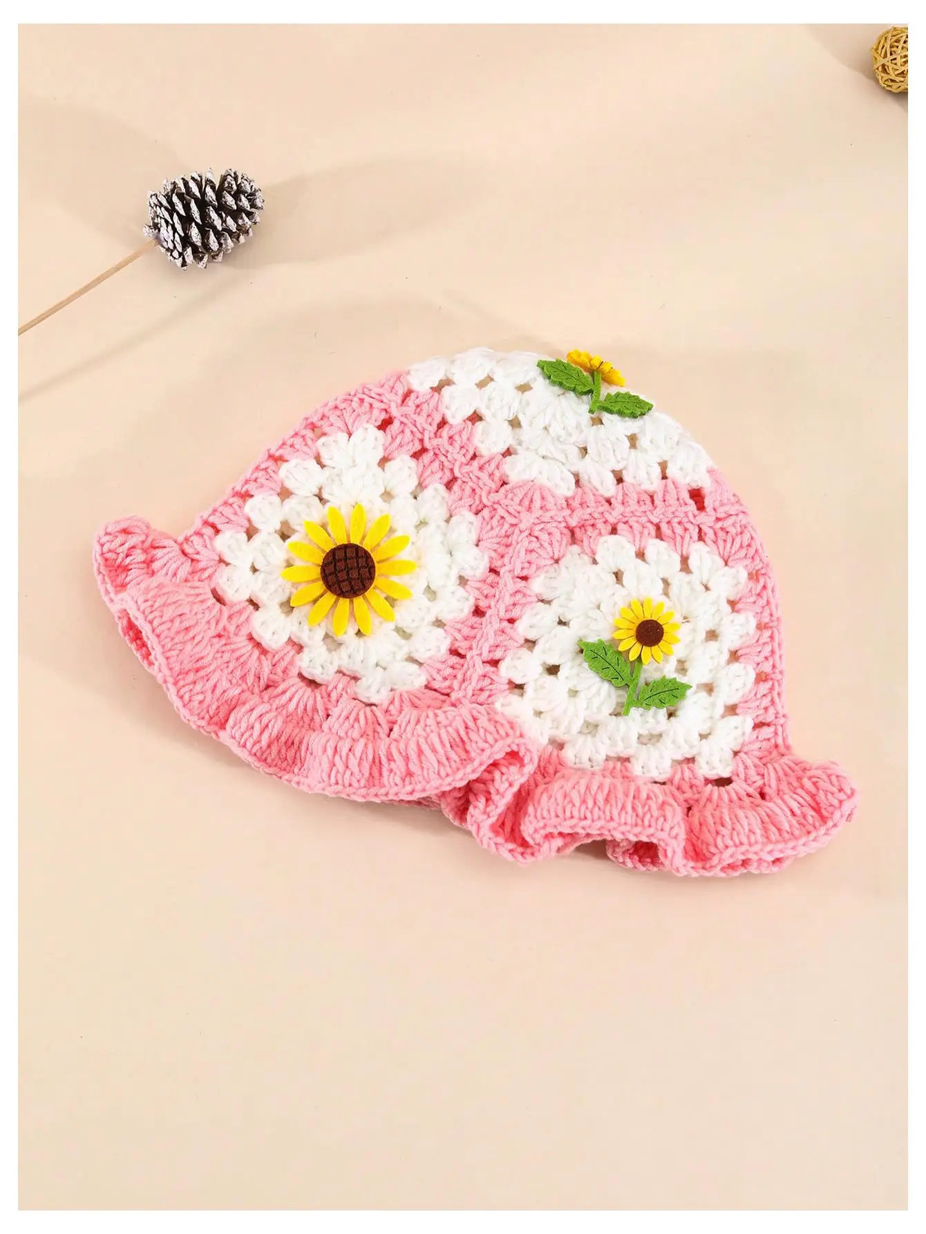 Women Handmade Corchet Knitted Bucket Hat Sun Flower Patchwork Cute Lovely Panama Hat Street HipHop Bonnet Cap Girl Boy 4