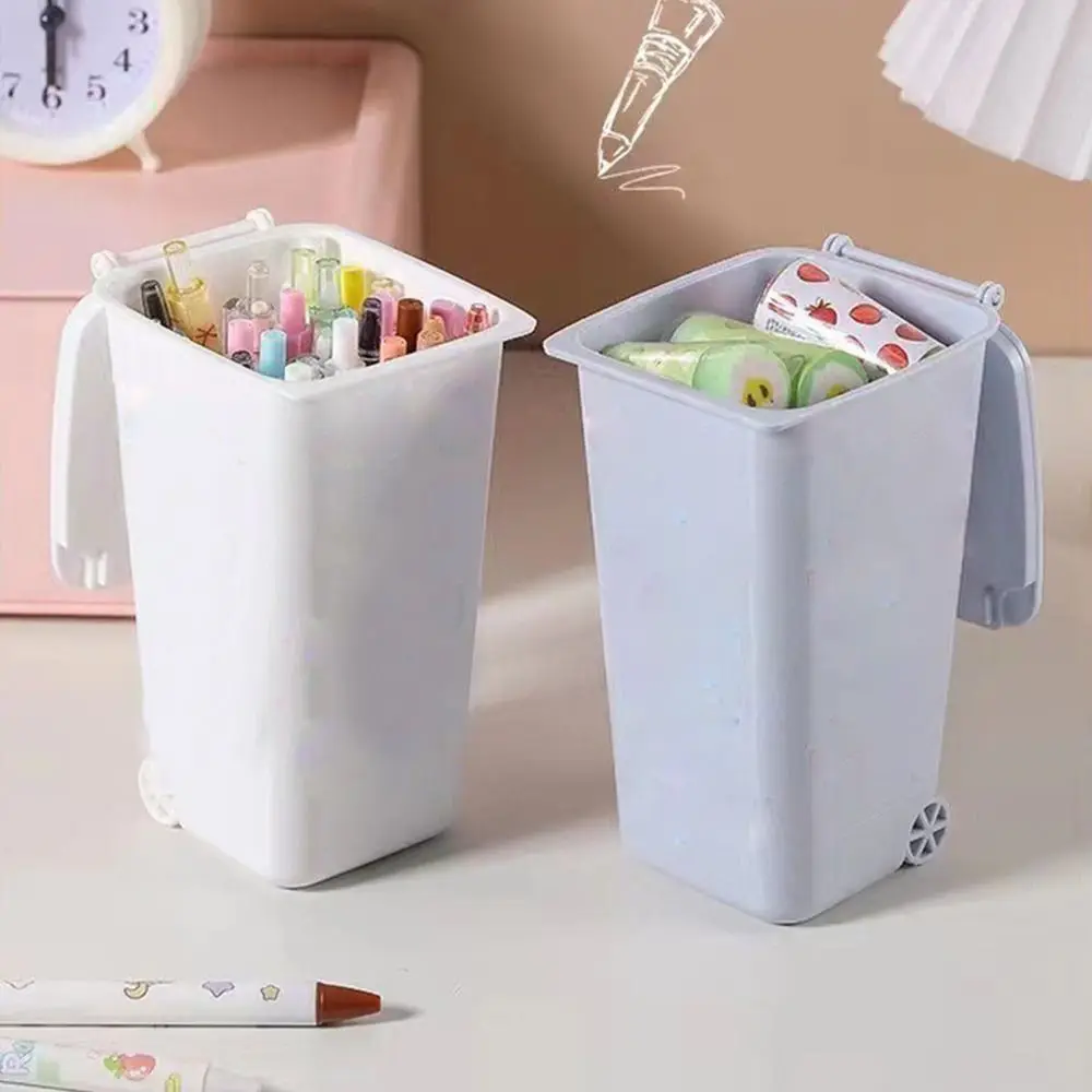 

Pen Holder Trash Organizer Sundries Storage Bucket Wastepaper Basket Desktop Storage Box with Cover Desktop Trash Can