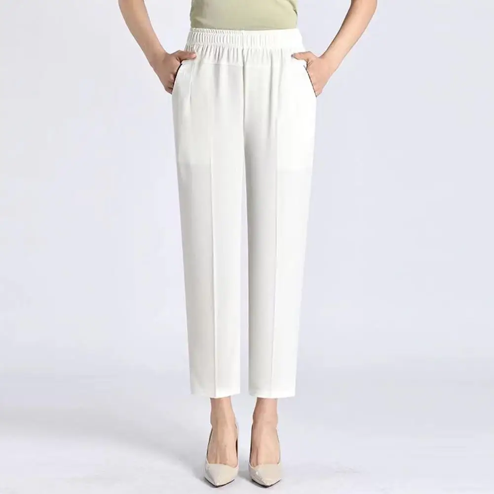 

Casual Trousers Stylish Women's High Waist Elastic Pants with Reinforced Pockets for Streetwear Summer Comfort for Ladies