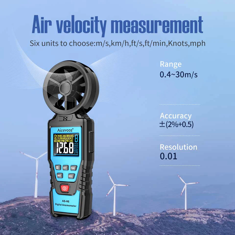 Digital Anemometer Handheld Wind Speed Meter Wind Power Temperature Humidity Measurement Air Volume Tester