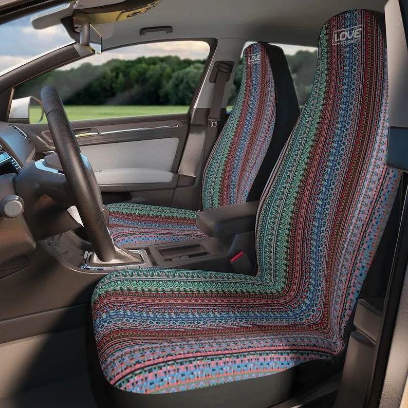 

Boho blue green and red car seat covers, retro car seat covers