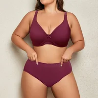 Large Size Smooth Surface Bra And Panties Set No Sponge Thin Comfortable Underwear with Steel Ring Large Cup Home Clothes