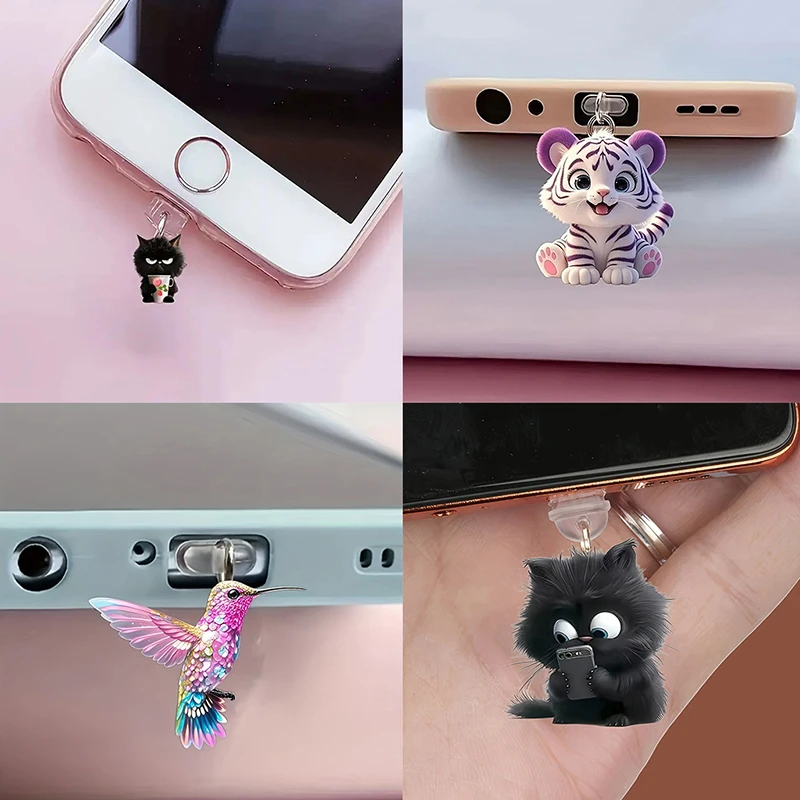【C】1개 2D 귀여운 고양이 강아지 샴록 모바일 폰 먼지 방지 플러그 펜던트 방진 타입-C 충전 포트 플러그 장 걸이형 장식품