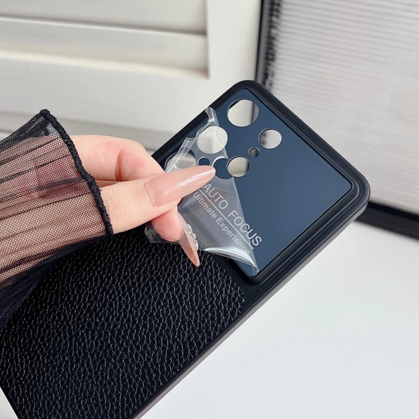 Lychee Pattern PU Leather Slim Matte Phone Case with Large Window Camera Protection