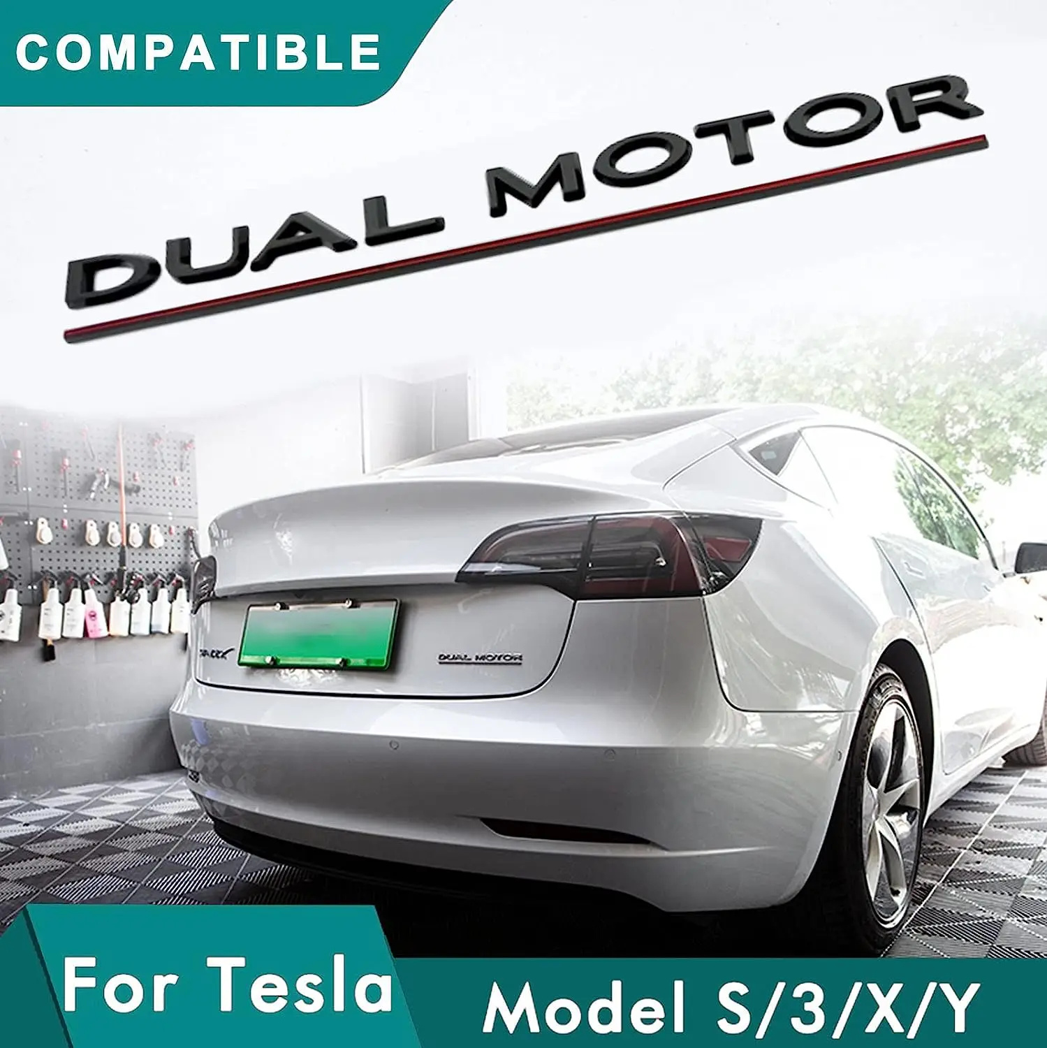 Двойной мотор, подчеркнутая 3d-буква, эмблема, наклейка для Tesla Model 3 X Y S, декоративная Автомобильная наклейка с буквами