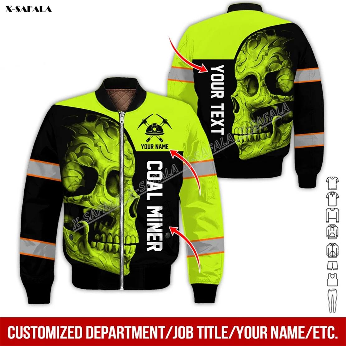 Custom Proud Miner Skull 3D Printed Bomber Giacca Spessa Uomo Adulto Flight Pilot Zipper Coat Cotton Warm Uniform Workwear Work Job