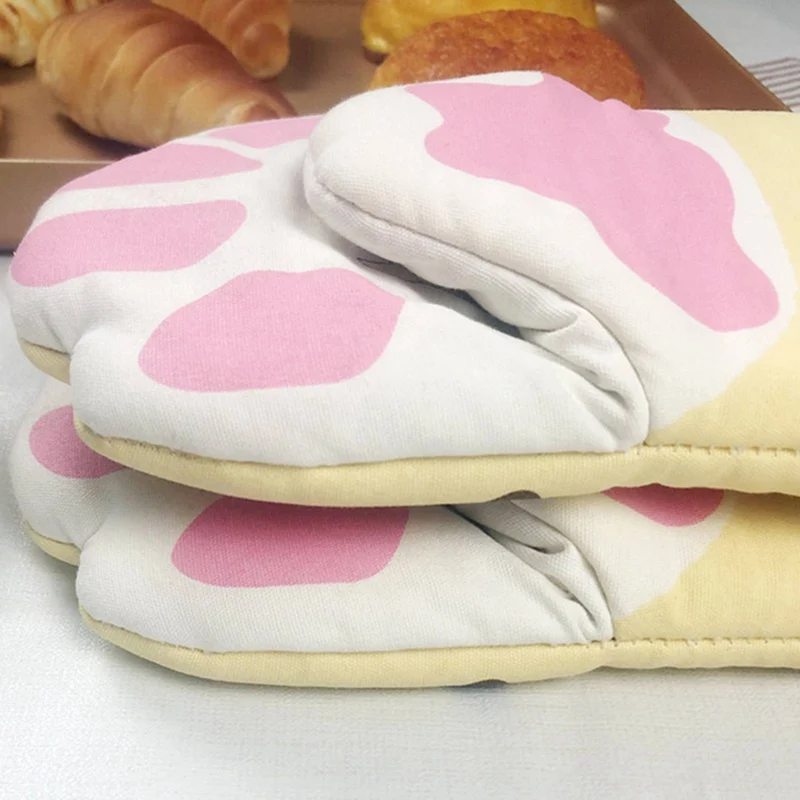 Silicone Oven Gloves Kitchen Gloves Crocodile Cat Paw Oven Glove Microwave Cartoon Animal Pattern Heat Insulation Thickened Glove Resistant BBQ Cooking Baking Mitts