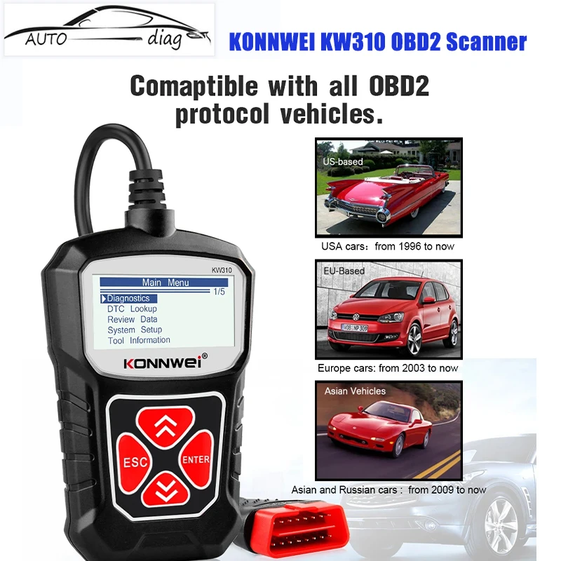 

Сканер OBD2 KONNWEI KW310 для автомобиля, сканер OBD 2, диагностический инструмент, Автомобильный сканер, автомобильные инструменты, русский язык PK Elm327