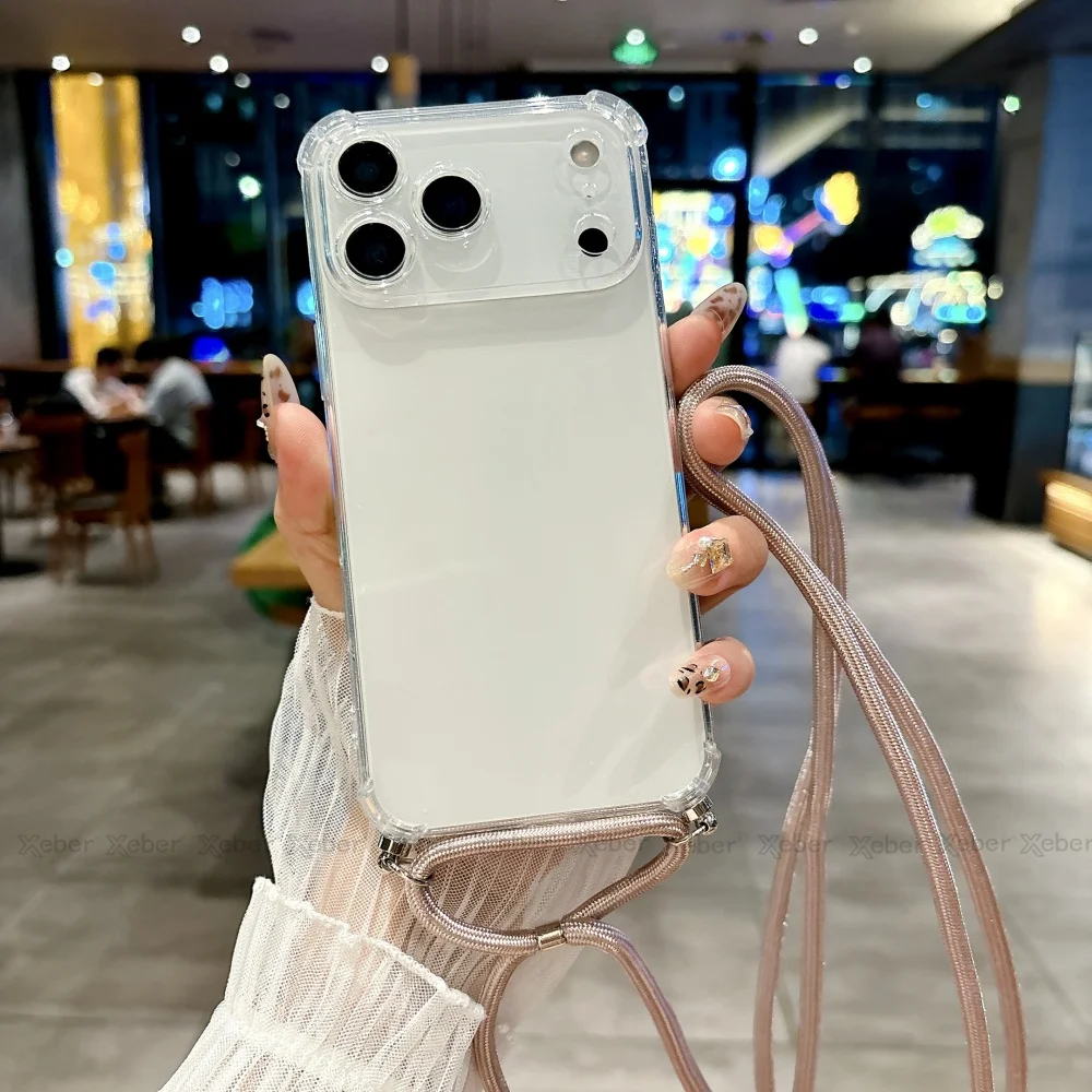 Shockproof Clear Soft Bumper Case with Crossbody Lanyard Necklace Strap