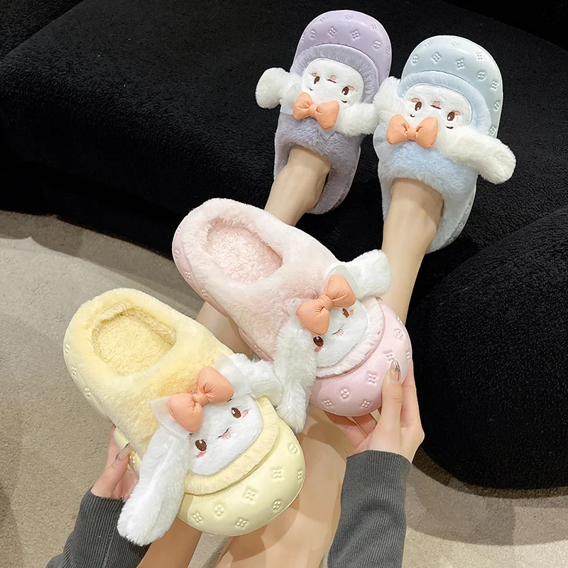 

4Styles Sanrios Warm Slippers Cinnamoroll Winter Slippers Shoes Plush Cotton Slippers Indoor Warm Kids Adults Christmas Gift