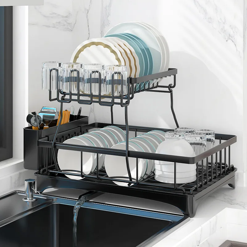 

Double Layer Dish Drainer Detachable Sink Bowls Chopsticks Tableware Countertop Storage Rack Cup Bowl Rack Kitchen Accessories