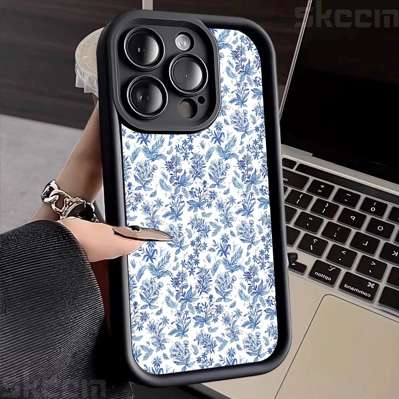 Blue Retro Tea Break and Flower Pattern Silicone Phone Case