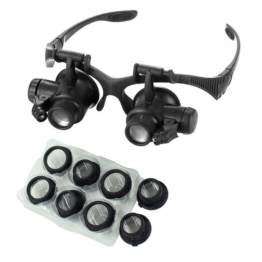 

Magnifier Glasses Loupes with LED 10X/15X/20X/25X Lens Observation Magnifying for Reading Jewelers Watchmaker Repair Wearing