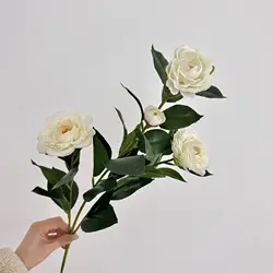 Elegant Artificial Camellia Branch Faux Flowers for Home Decoration and Photography Prop (White)